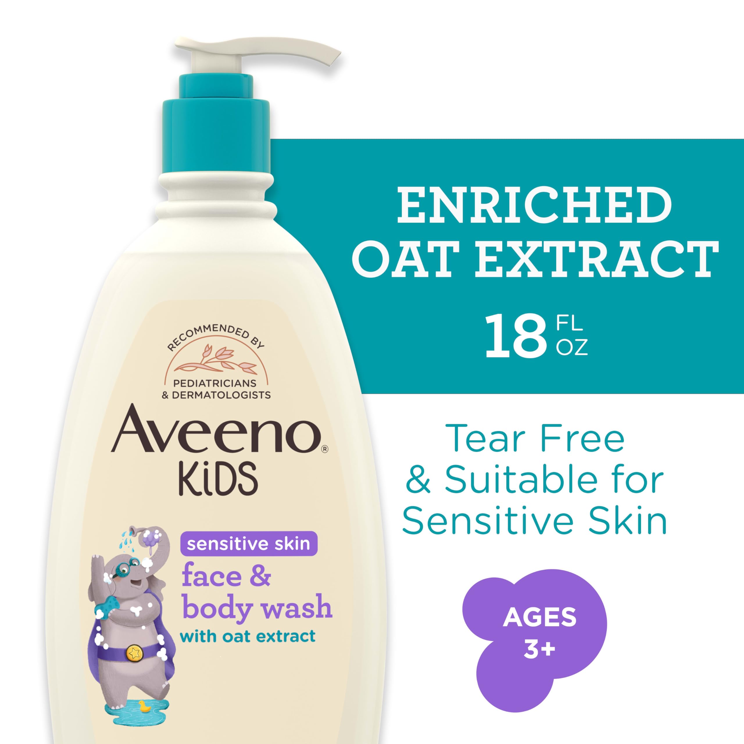 Close-up of Aveeno Baby label highlighting oat extract and hypoallergenic benefits