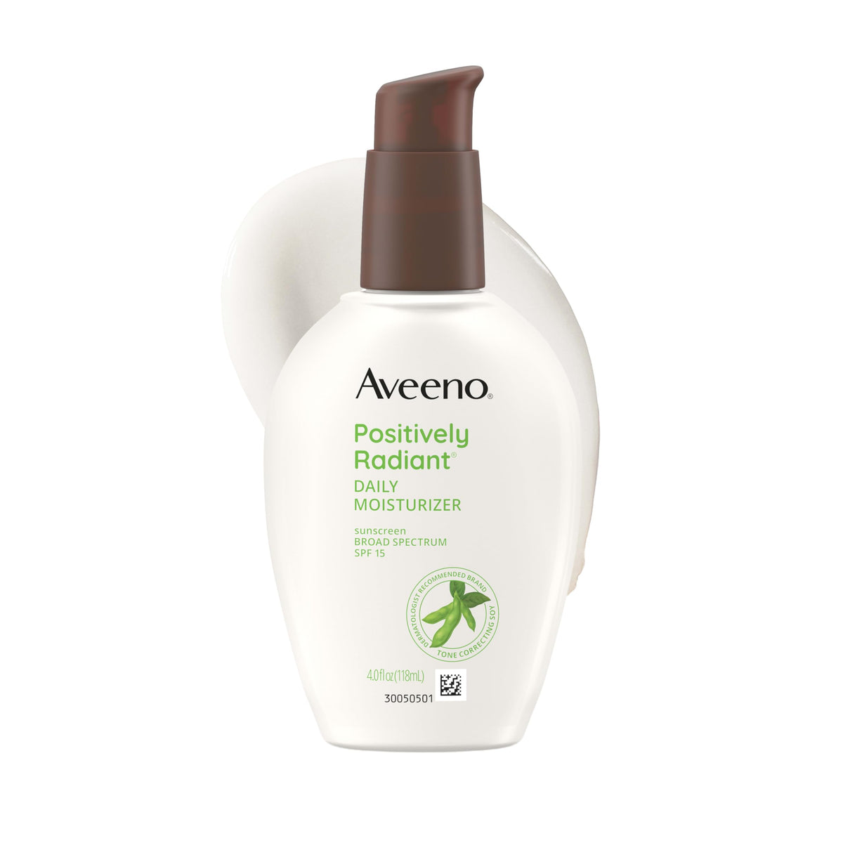 Aveeno front packaging showing SPF 15 and radiance benefits for easy identification