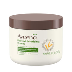 Aveeno jar front view showing 20 oz size and gentle moisturizing benefit