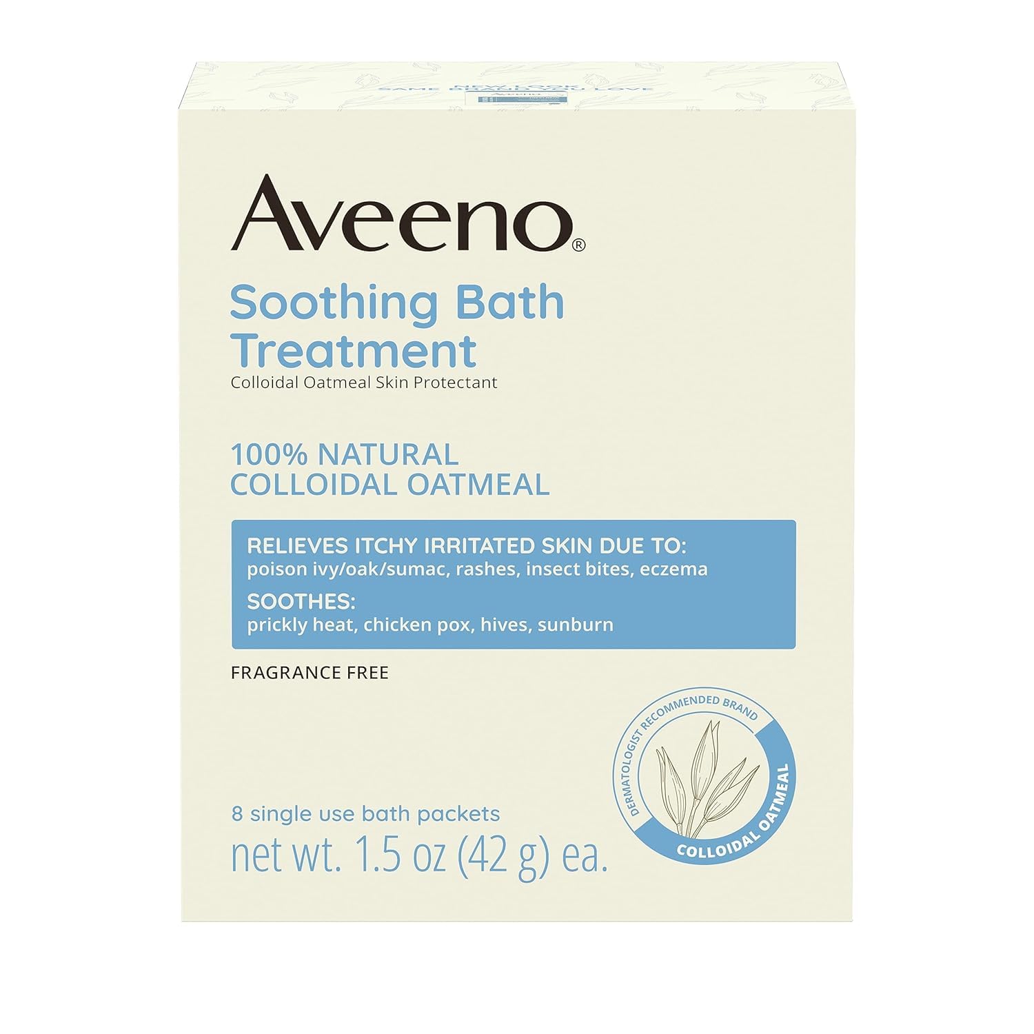 aveeno label ingredients detail showing colloidal oatmeal and fragrance-free formulation