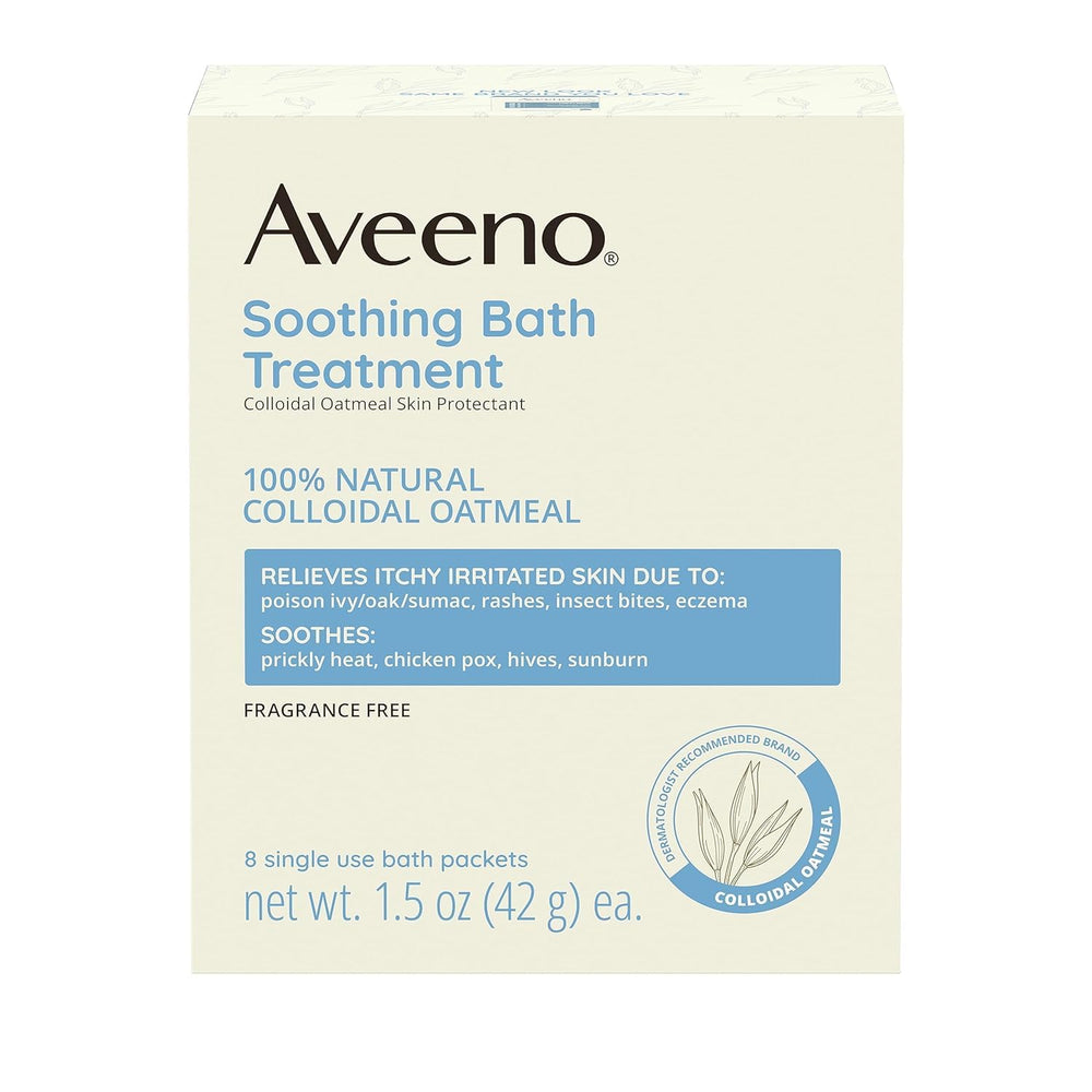 aveeno label ingredients detail showing colloidal oatmeal and fragrance-free formulation