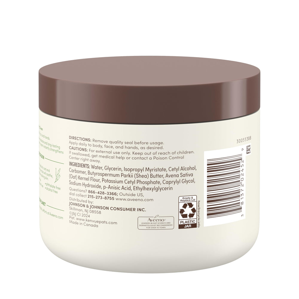 Aveeno jar beside towel and tub evoking relaxing moisturizing ritual