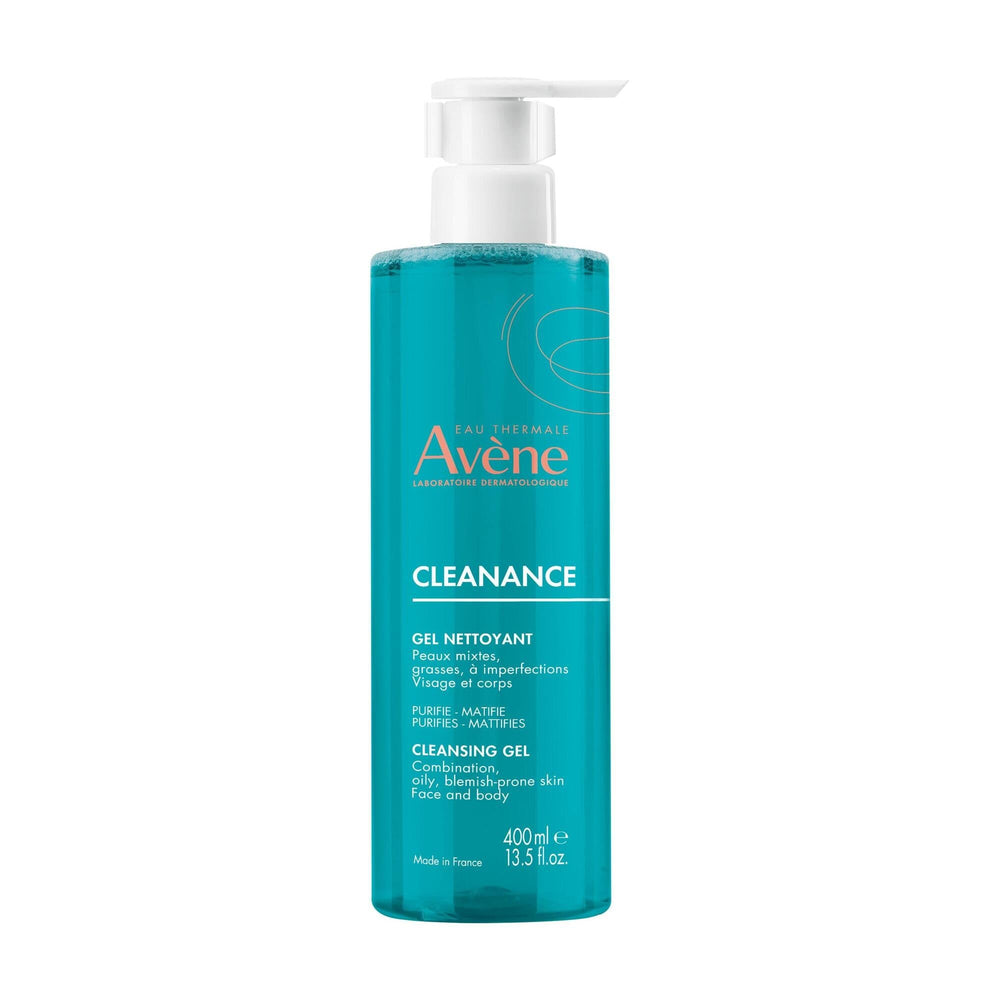 Avène Cleanance front packaging showing bottle and clear gel benefits