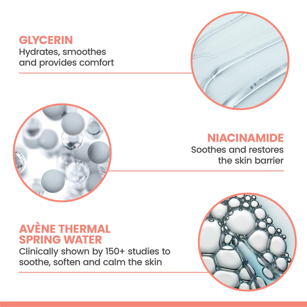 Hand applying Avène cleanser foam, illustrating gentle application and comfort