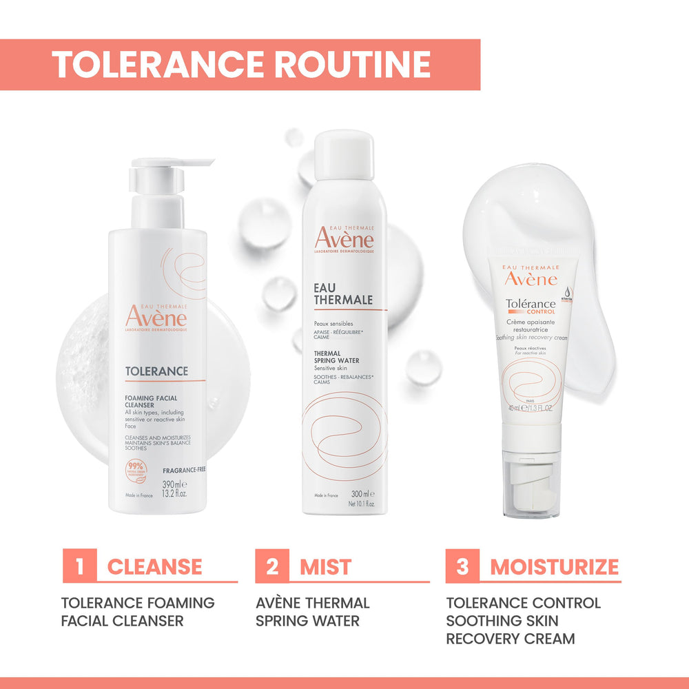 Size comparison of Avène 5 oz bottle in hand, showing travel-friendly scale
