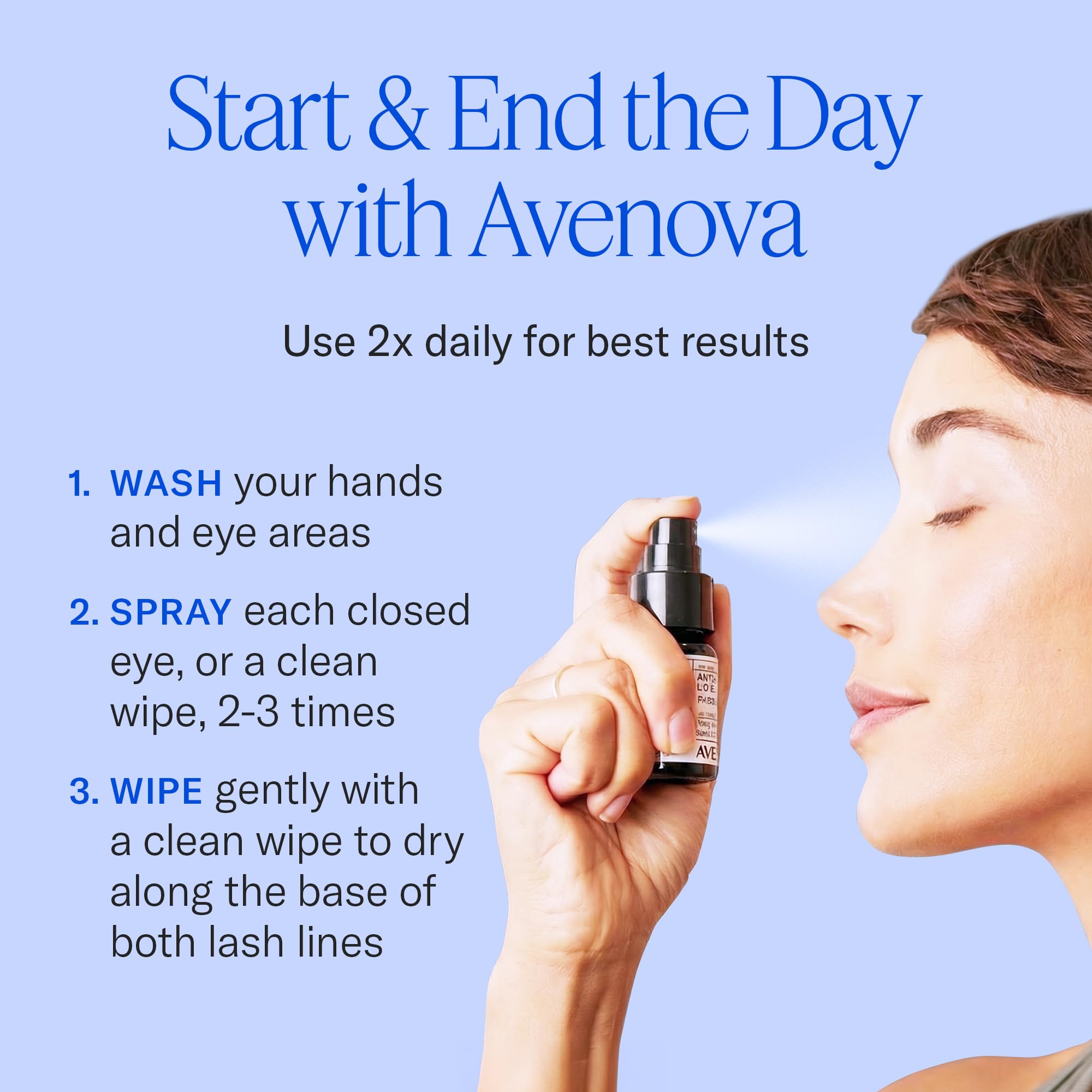 Avenova on bathroom counter lifestyle shot suggesting daily routine ease