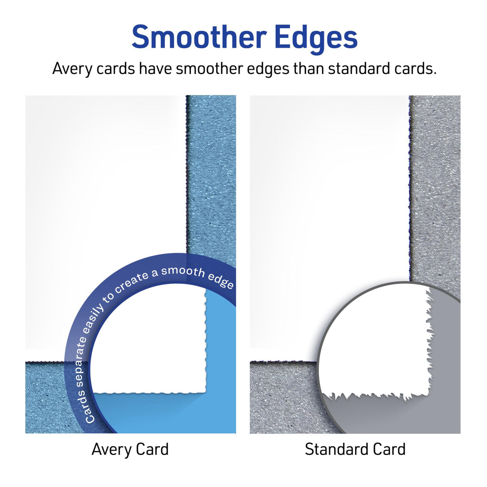 Avery 5302 double-sided printed tent card displaying full-bleed design