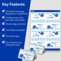 Avery 5302 folded tent card in use on a product display table