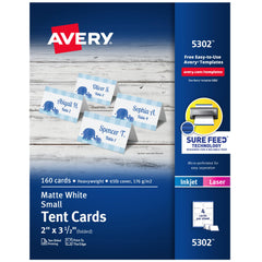 Avery 5302 front packaging showing 160 blank tent cards for events