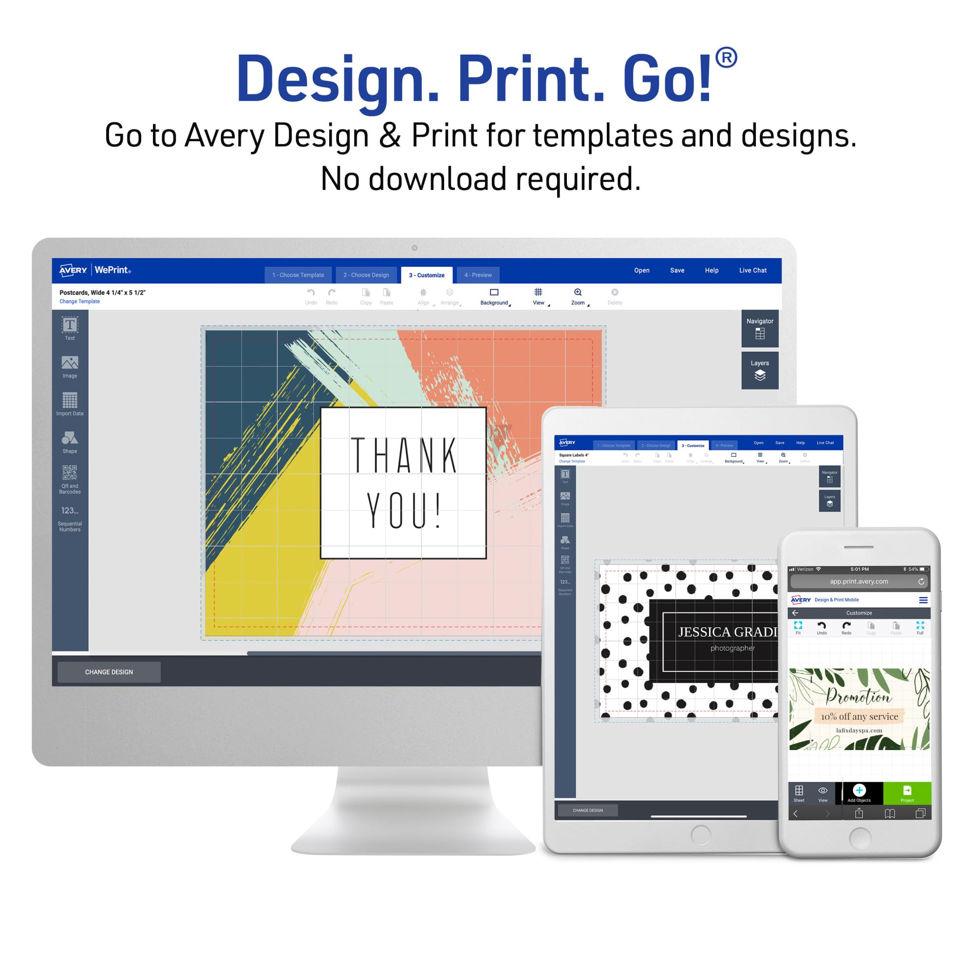 Avery Design & Print screen with Avery 5302 template for customization
