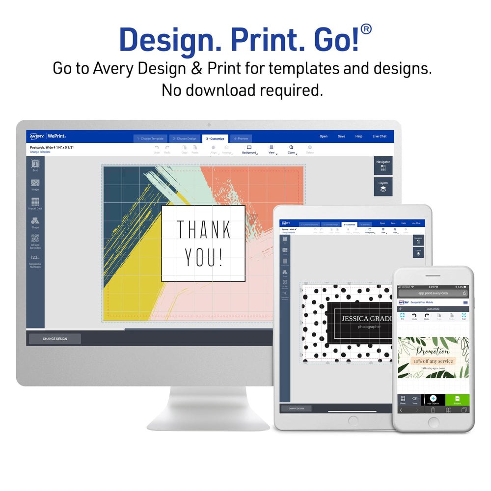 Avery Design & Print screen with Avery 5302 template for customization
