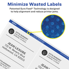 Avery sheet close-up textured surface for crisp laser printing benefit