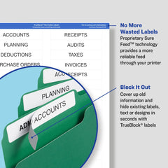 Avery label applied to folder tab, showing neat identification and reuse