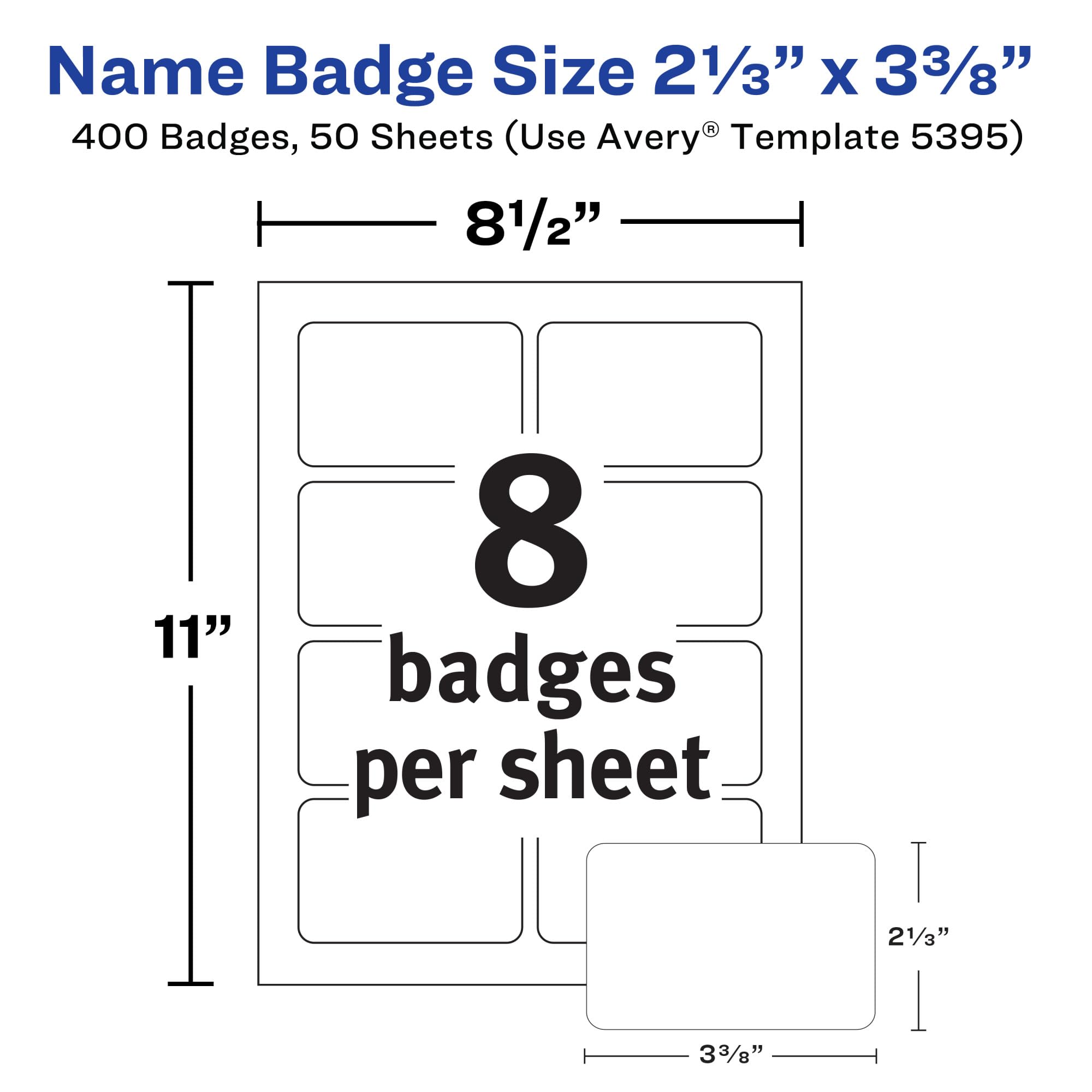 Avery printed example badge with company logo and clear text