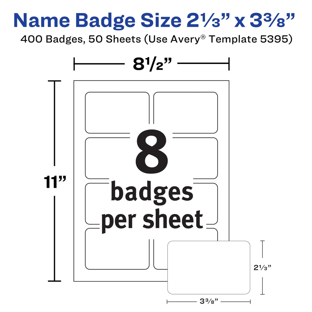 Avery printed example badge with company logo and clear text