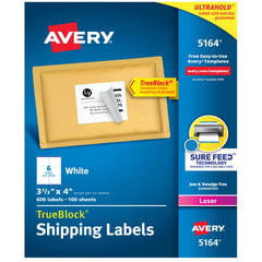 Avery front packaging showing 600 white Sure Feed labels and count benefit