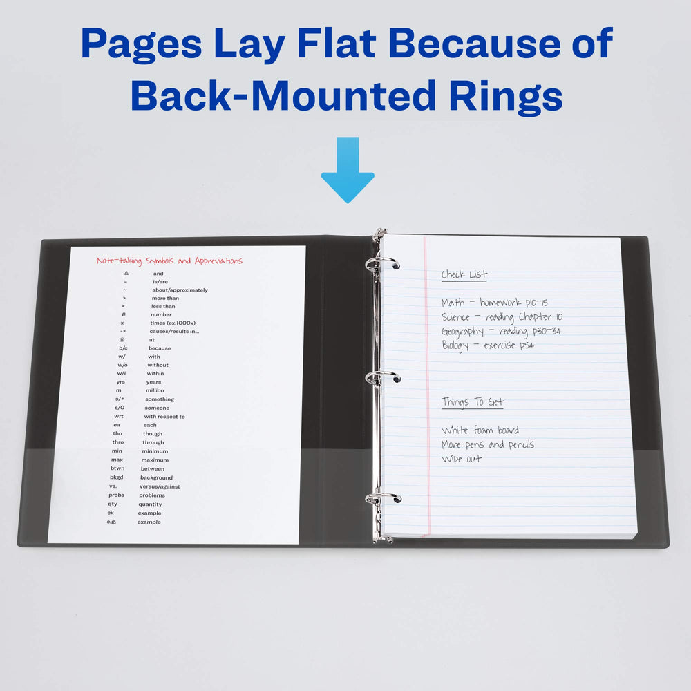 Avery back-mounted 1-inch round rings closeup enabling smooth page turning
