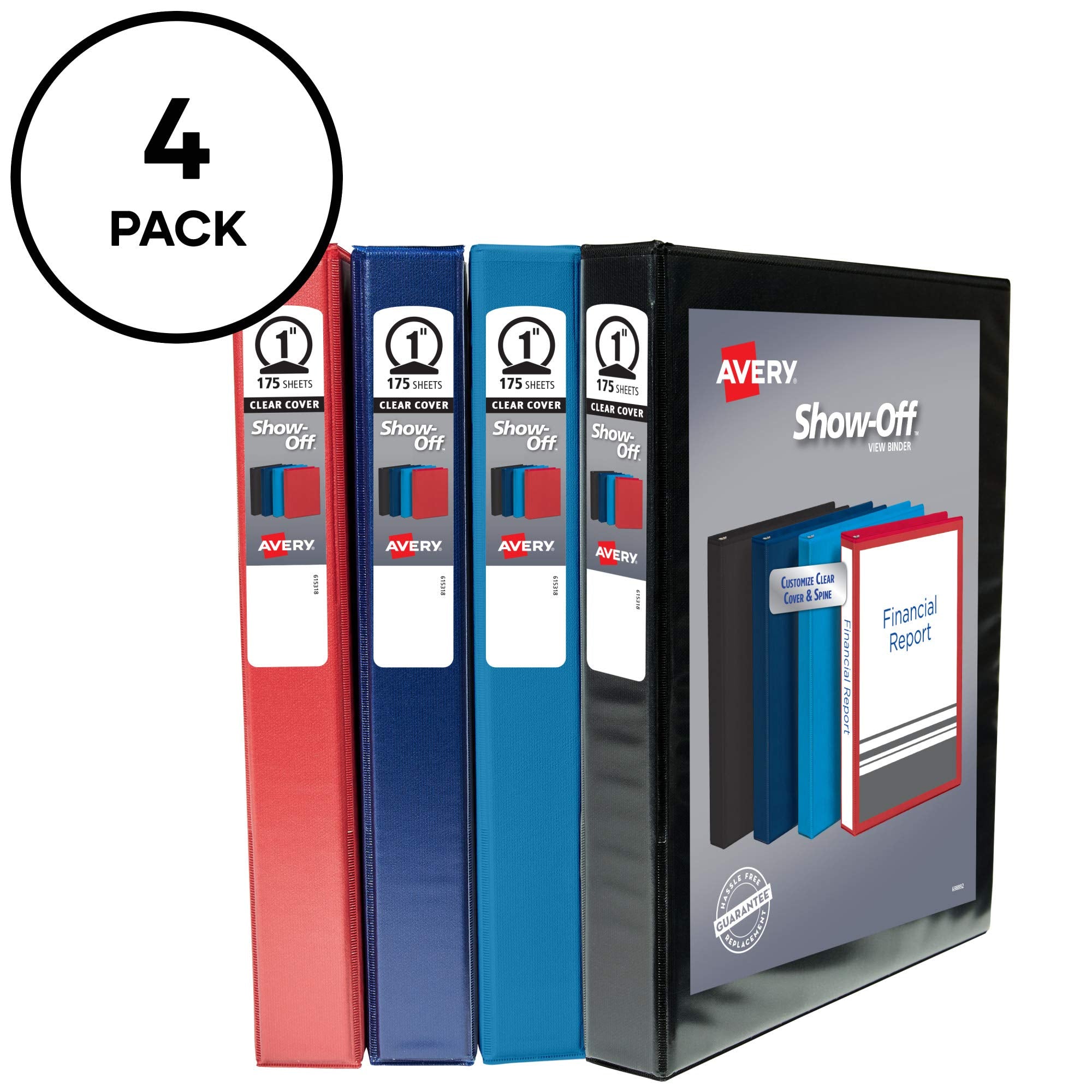 Avery spine label close-up displaying clear-view sleeve for quick shelf identification