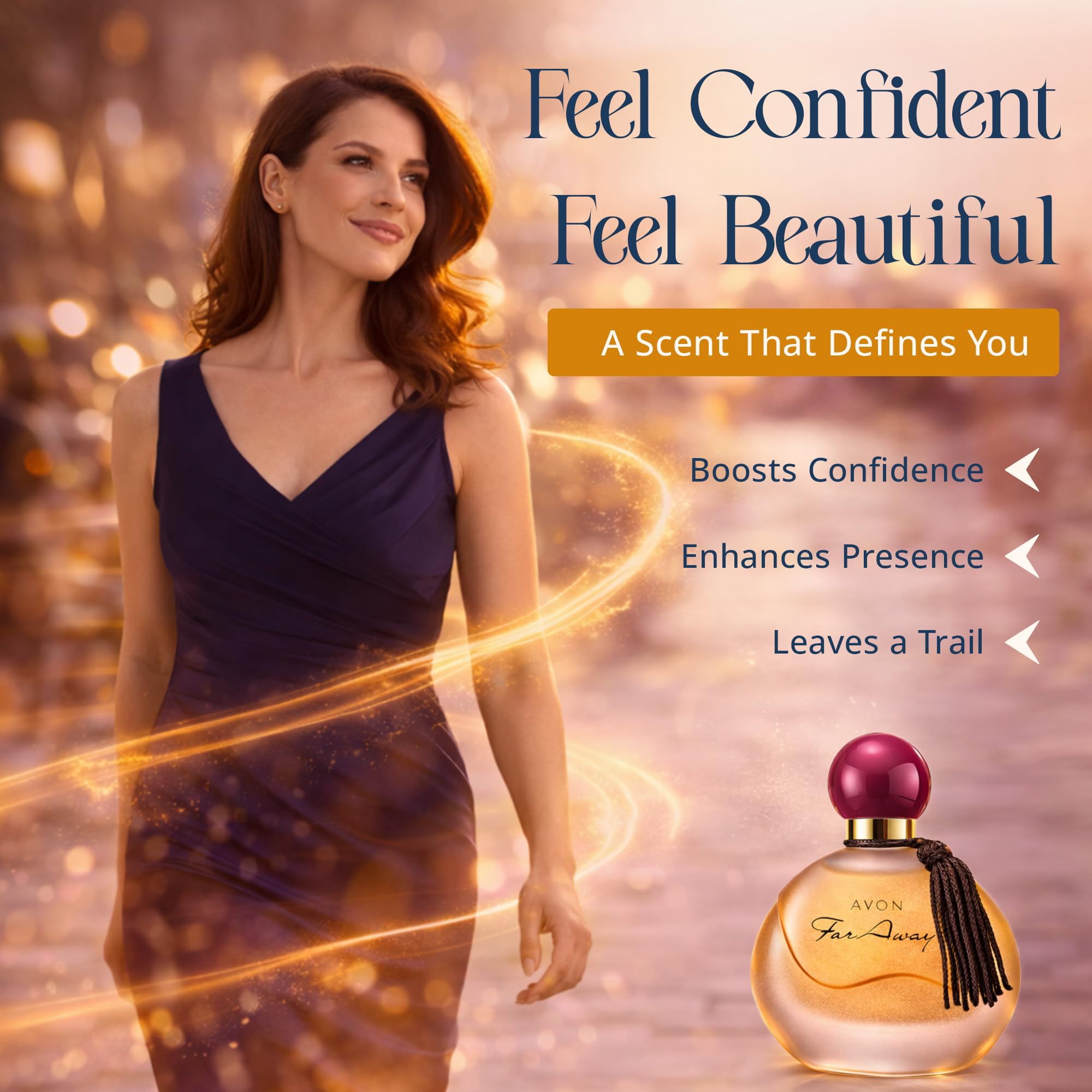 AVON Far Away packaging box showing premium gold accents and gift-ready presentation