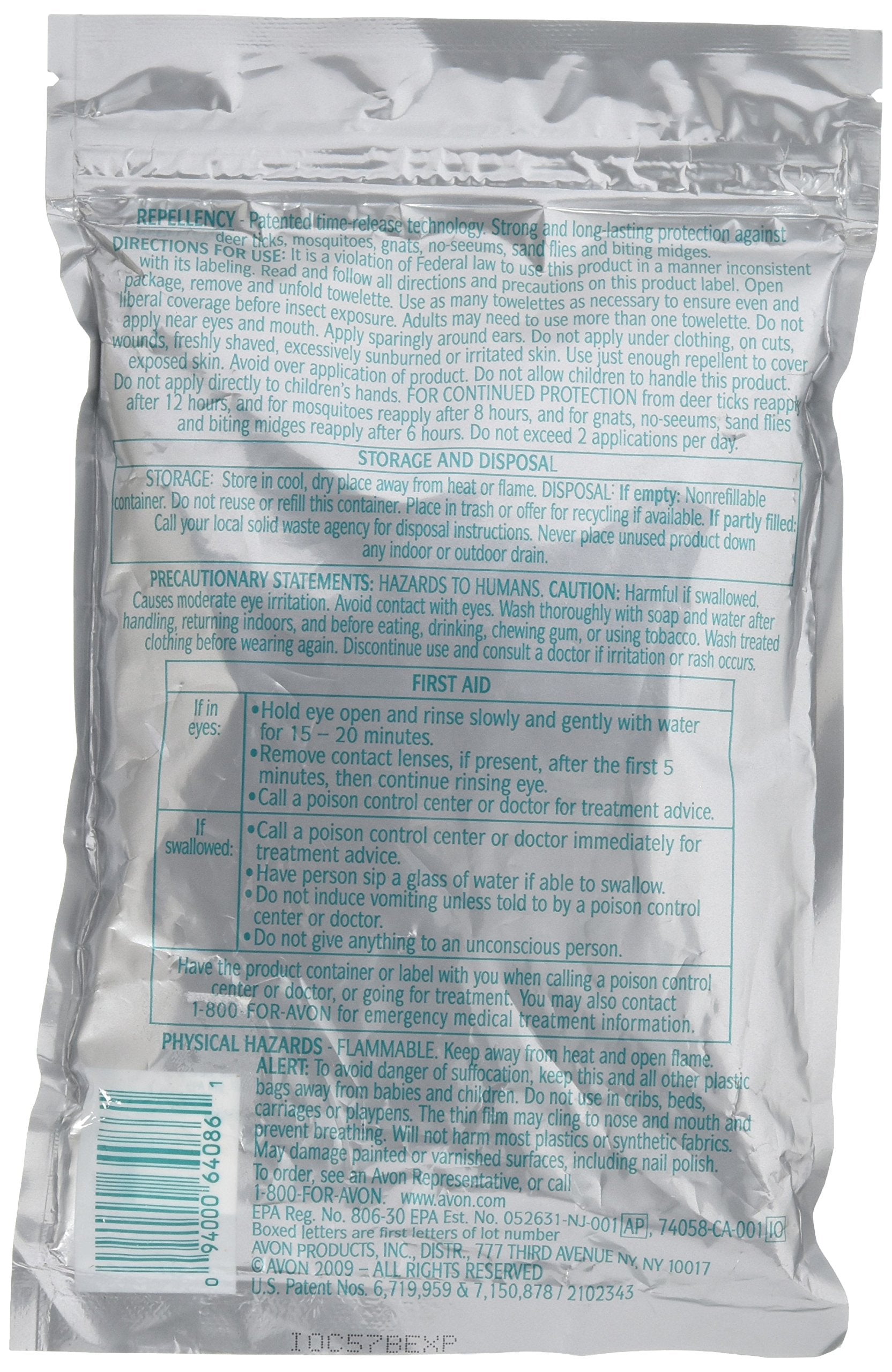 Close-up of an Avon picaridin towelette texture displaying gentle, non-greasy formula