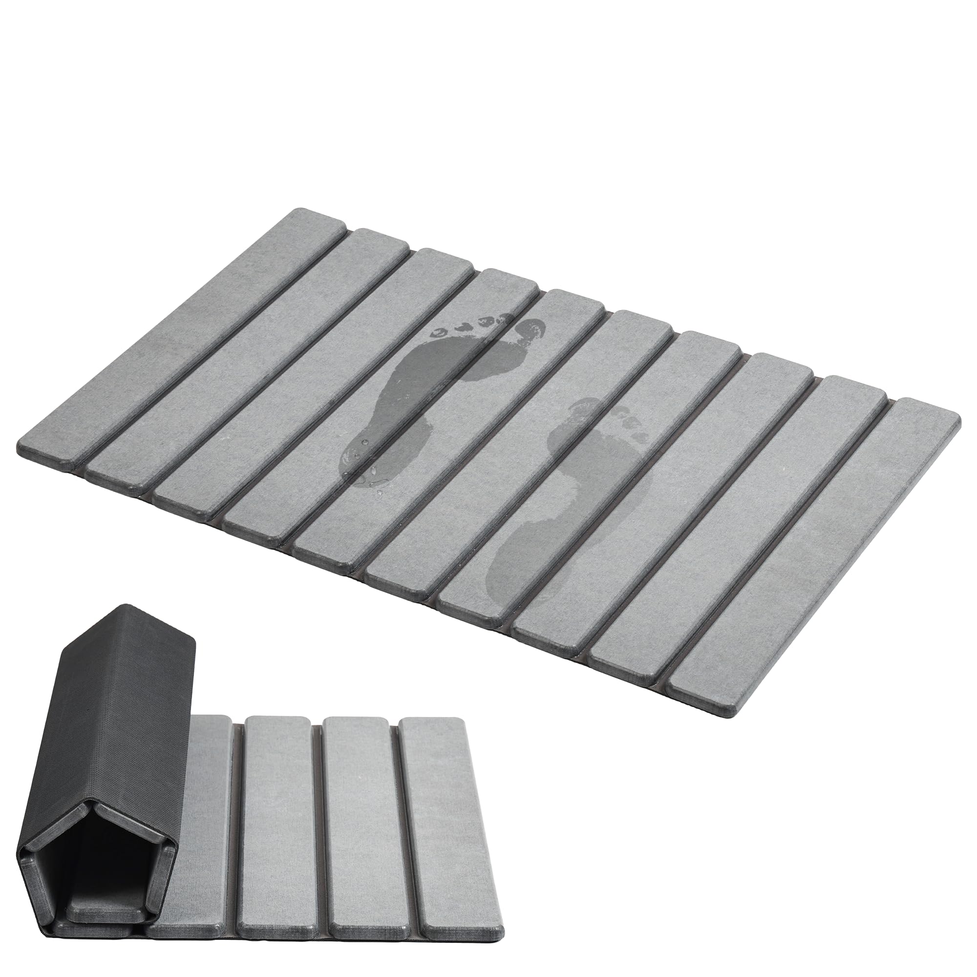 AWW stone mat front view showing grey surface and quick-dry benefit