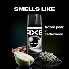 AXE Black held in hand for size comparison emphasizing portable 2.9 oz cans advantage
