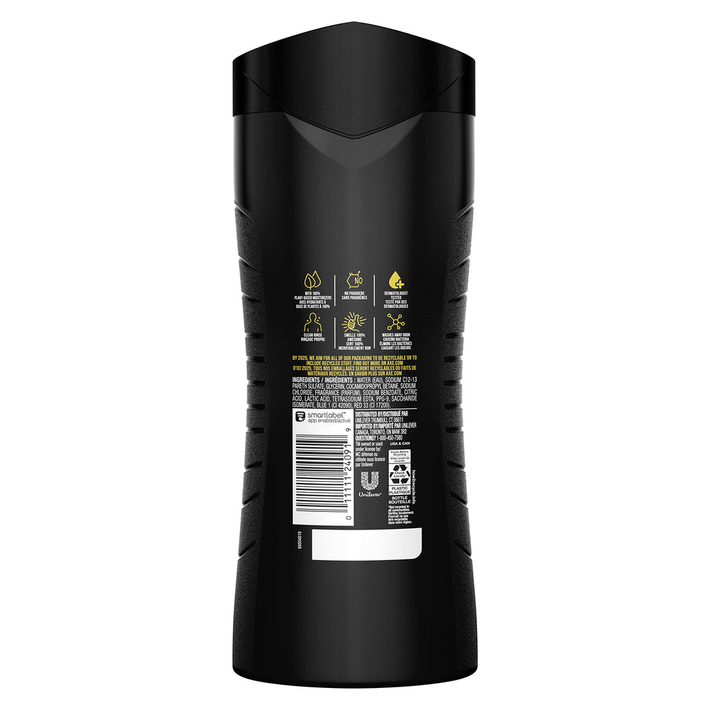 AXE label close-up highlighting ingredient claims and skin-friendly benefit