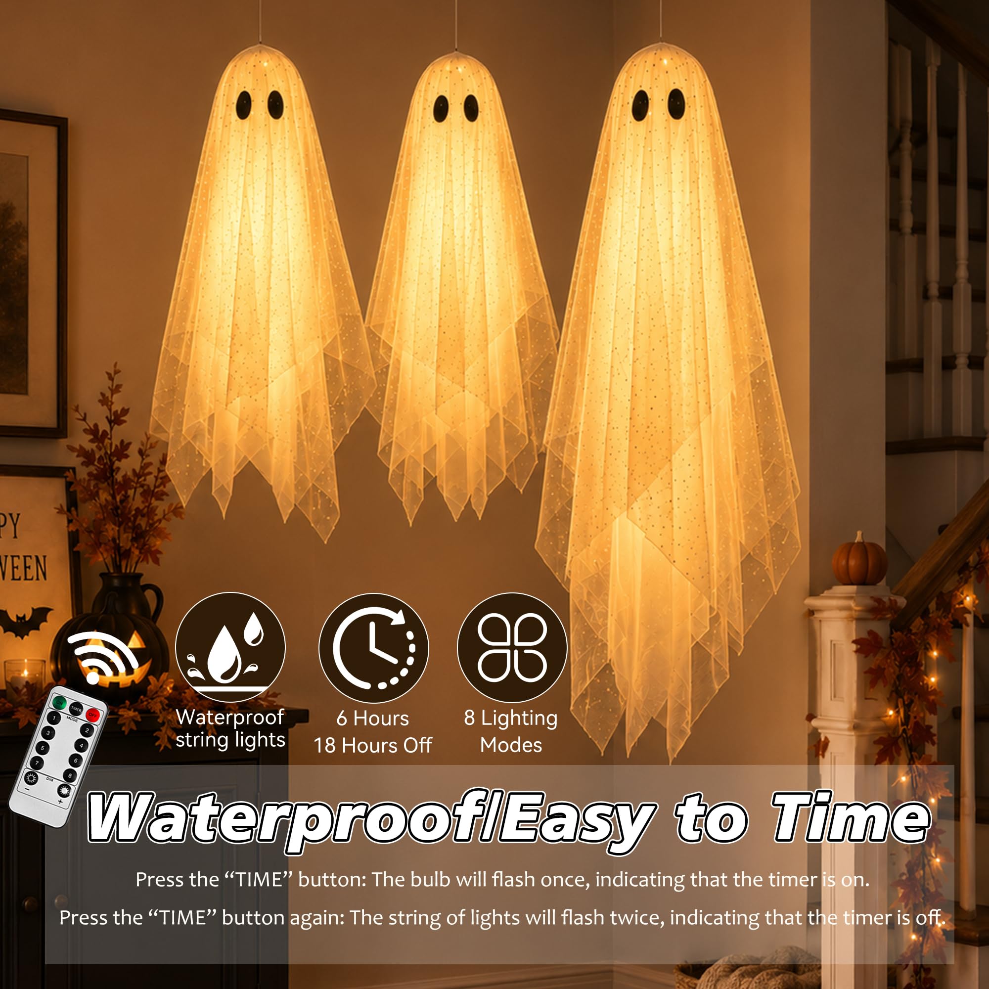 AYGXU lit ghosts at night creating warm, eerie glow that enhances atmosphere