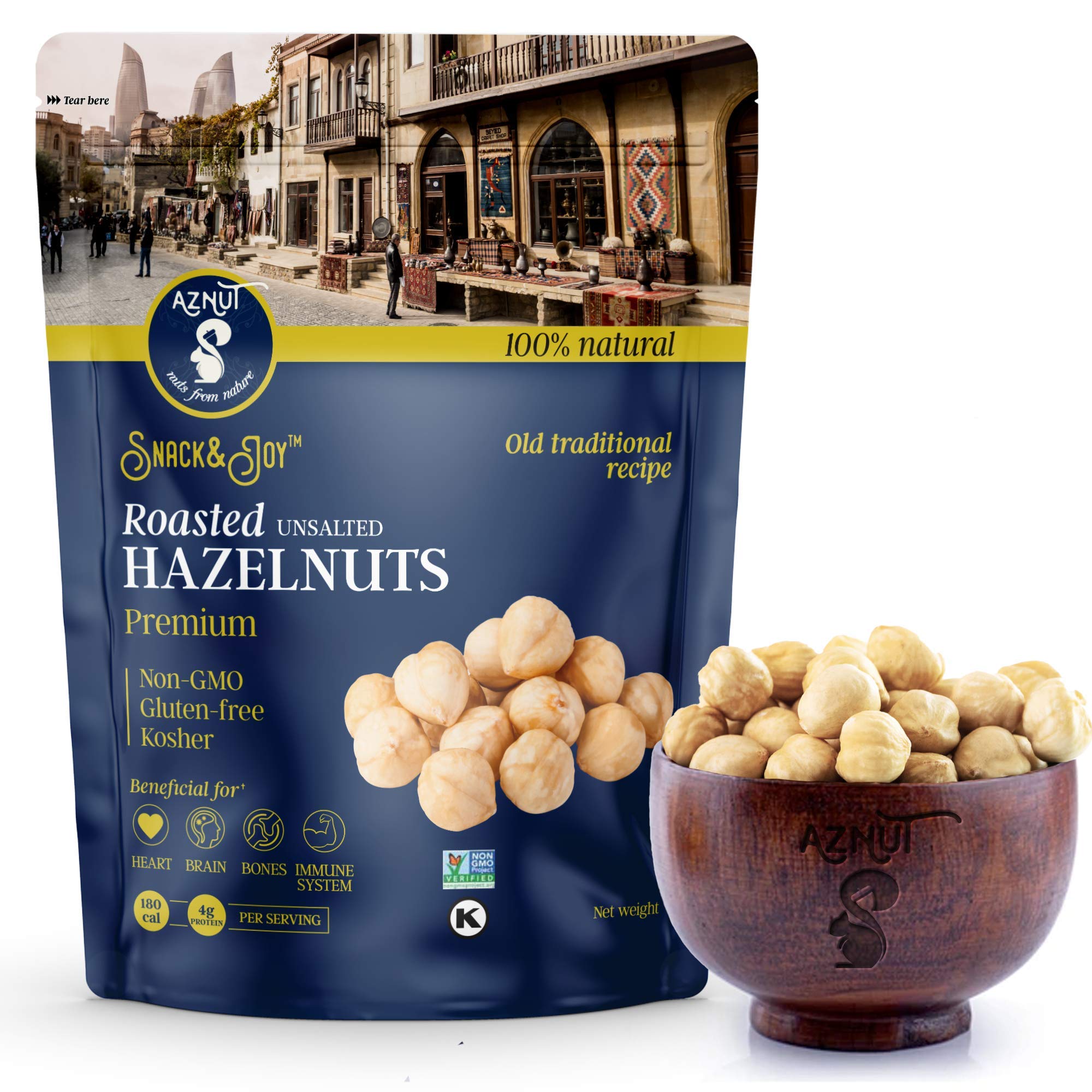 AZNUT front packaging showing 16 oz bag and product clarity benefit