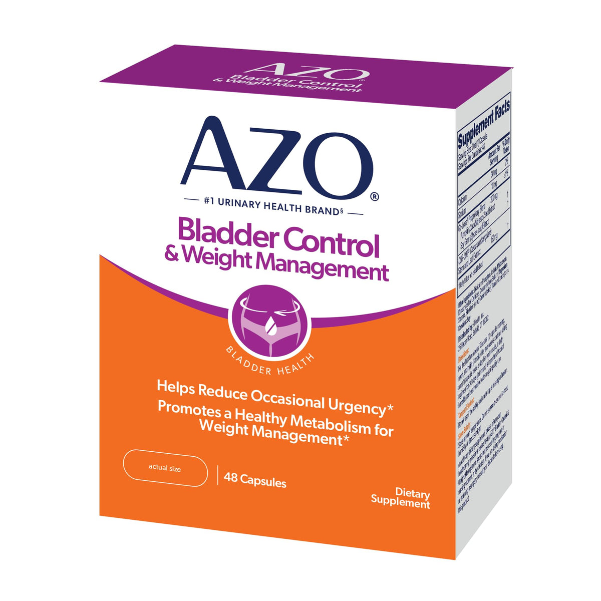AZO front packaging showing product name and capsule count, promoting confidence