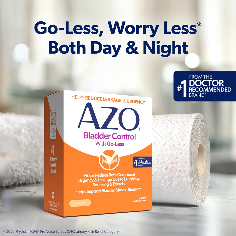 AZO jar on nightstand in bedtime routine promoting reduced nighttime bathroom trips