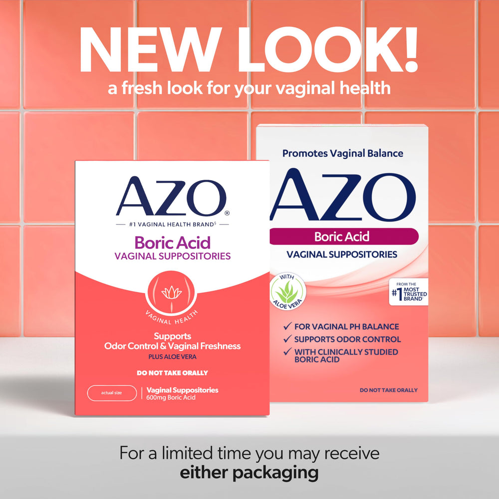 AZO single 600mg boric acid suppository close-up with capsule visible for product detail