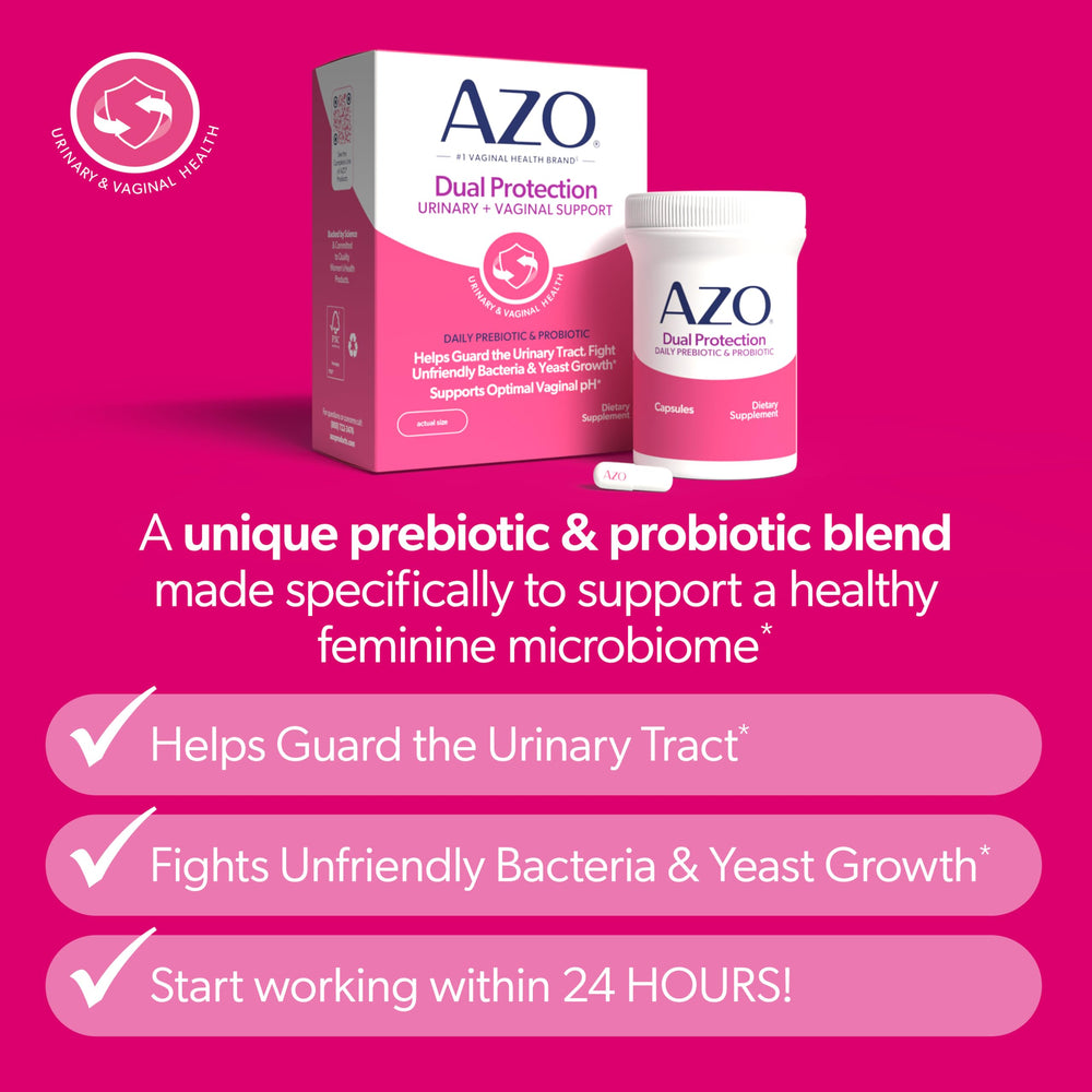 AZO capsule beside a coin showing size comparison for easy swallowing assurance