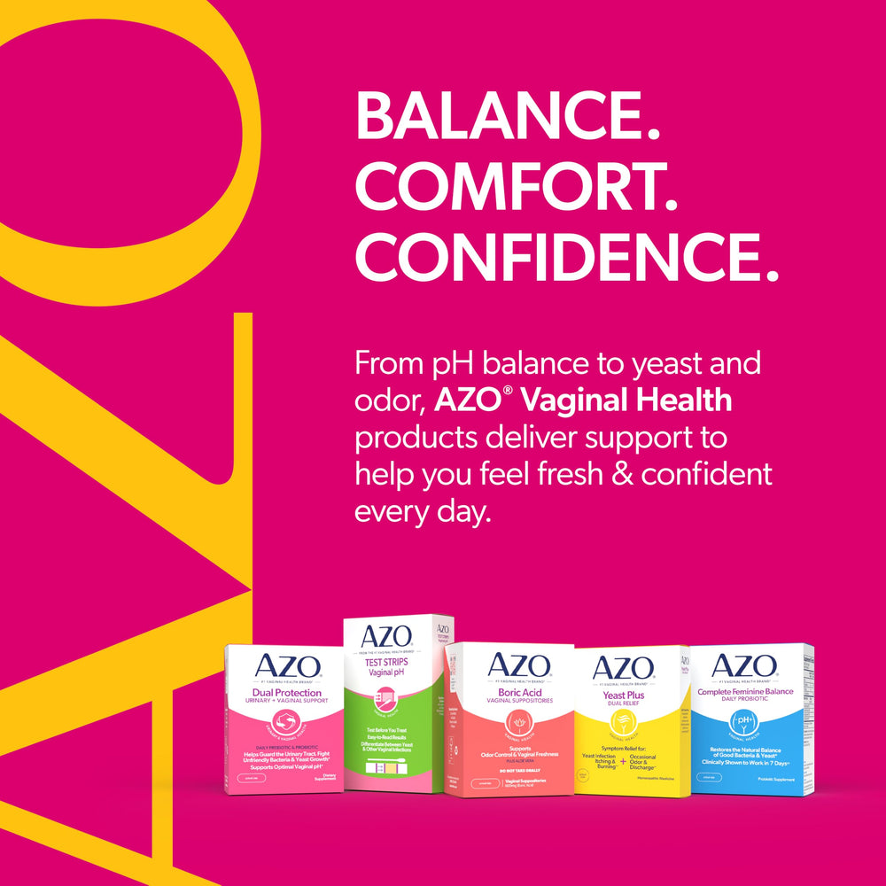 AZO bottle on shelf showing storage tip to avoid heat and maintain potency benefit