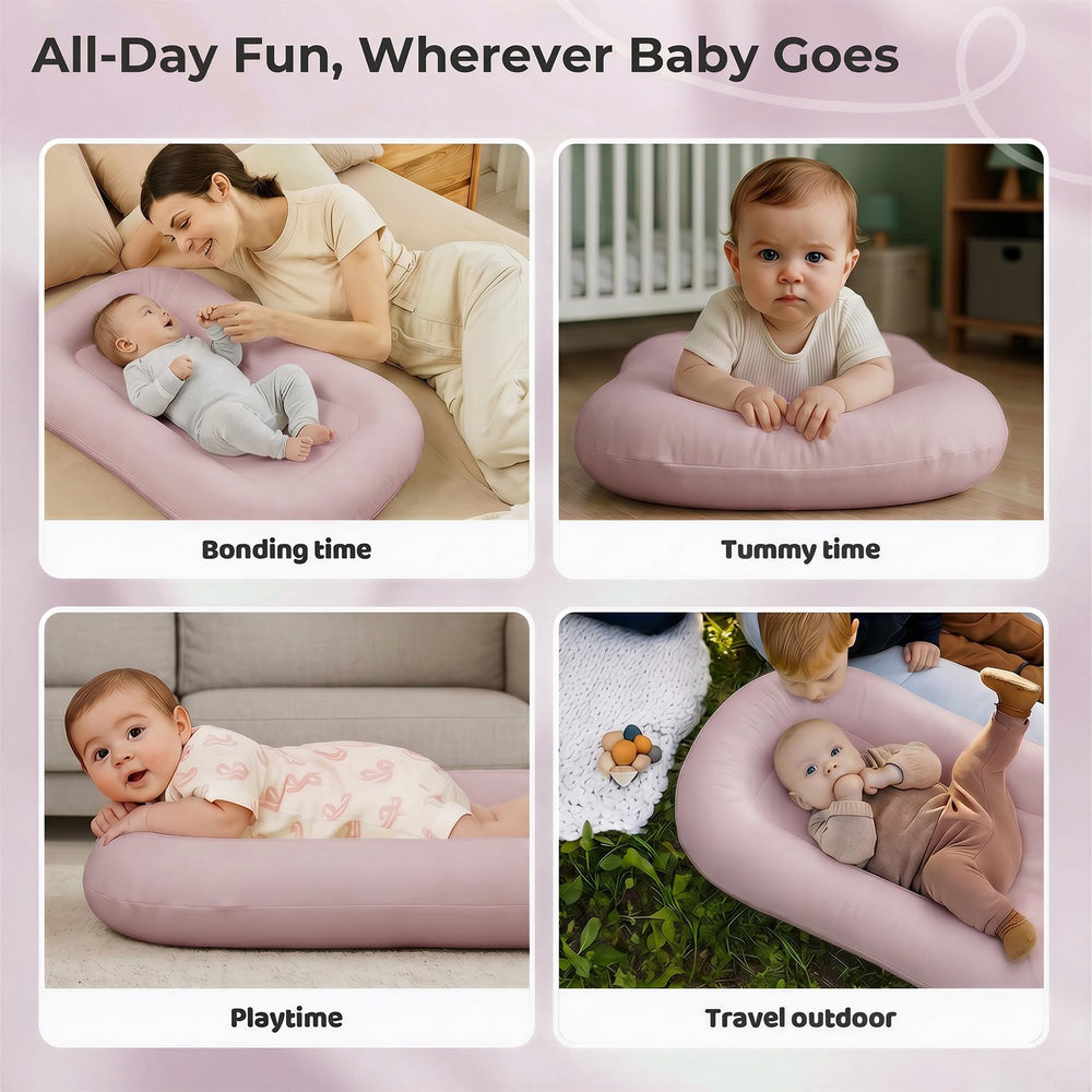 azopesy cushion next to toy showing compact size and portability