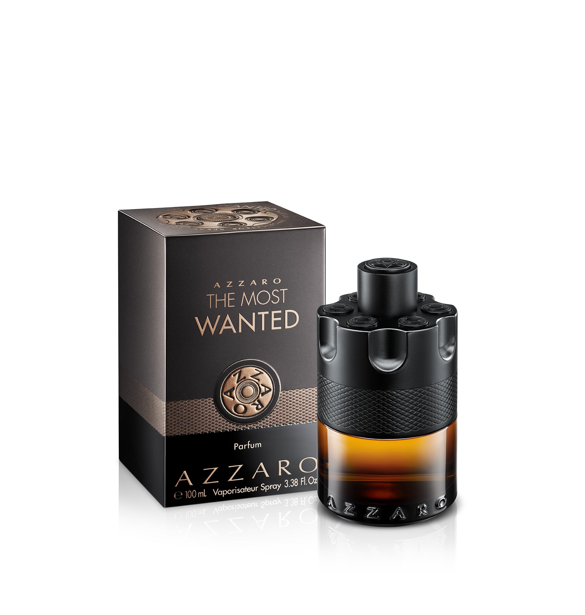 Azzaro bottle front shot showing bold barrel design and confident look