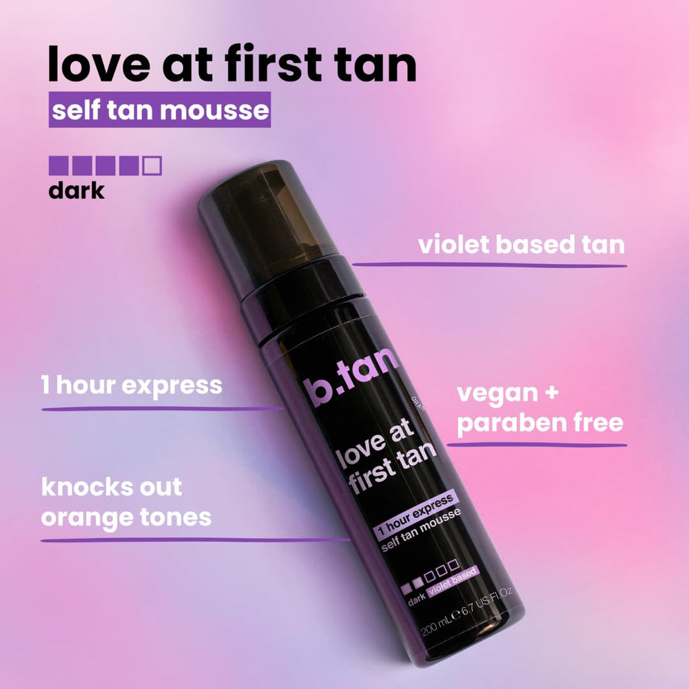 b.tan mousse texture close-up showing lightweight spreadability benefit