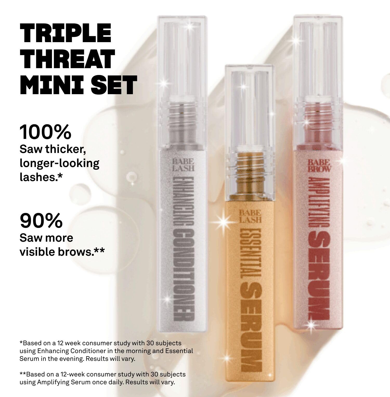 BABE ORIGINAL brow serum stroke demo illustrating precise application for sparse areas