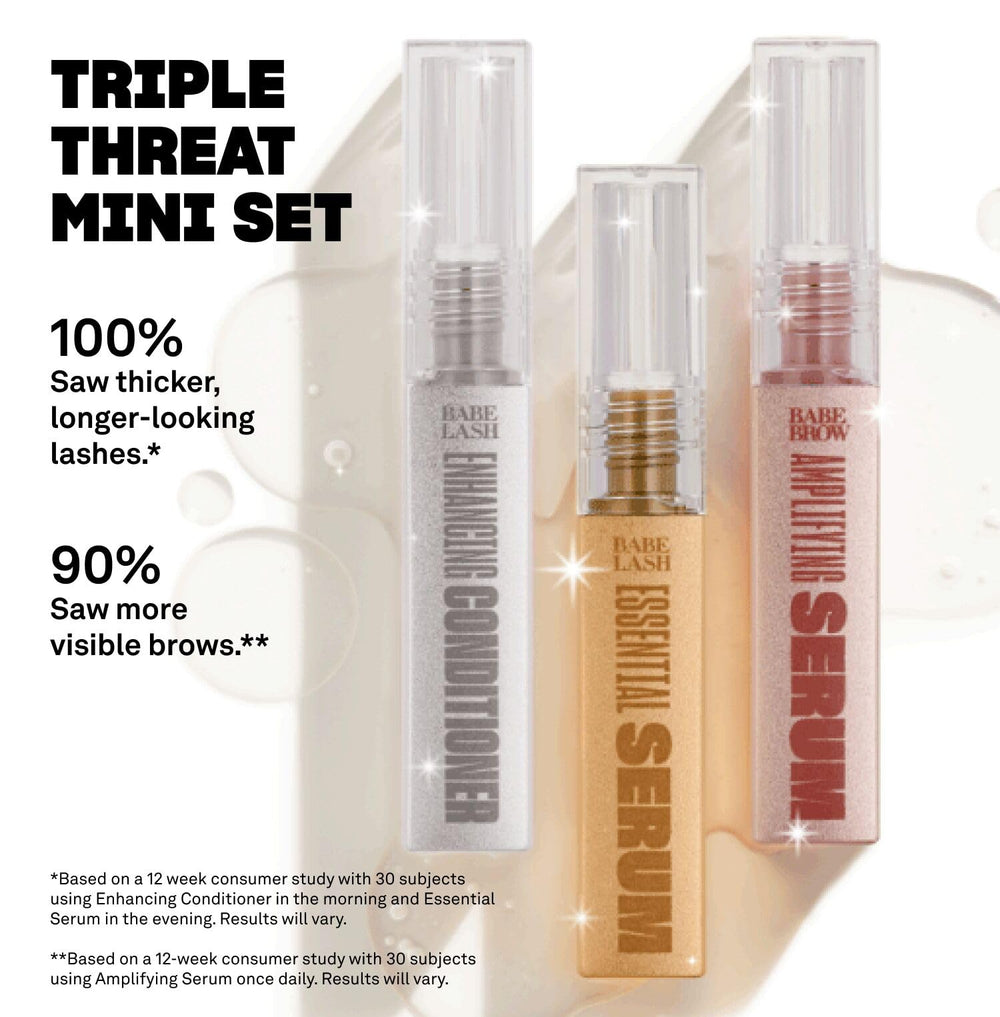 BABE ORIGINAL brow serum stroke demo illustrating precise application for sparse areas