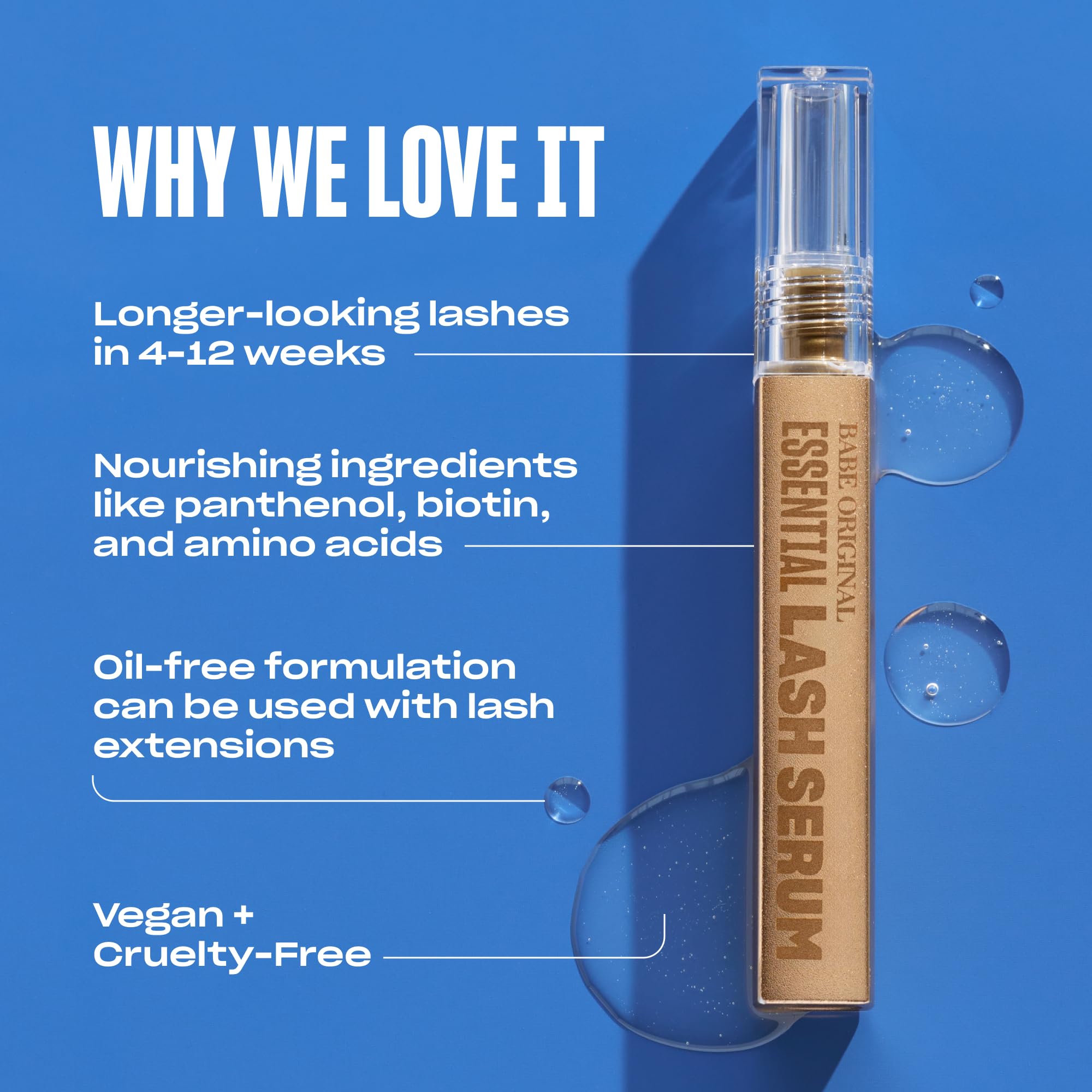 Babe Original close-up of serum texture highlighting lightweight conditioning benefit