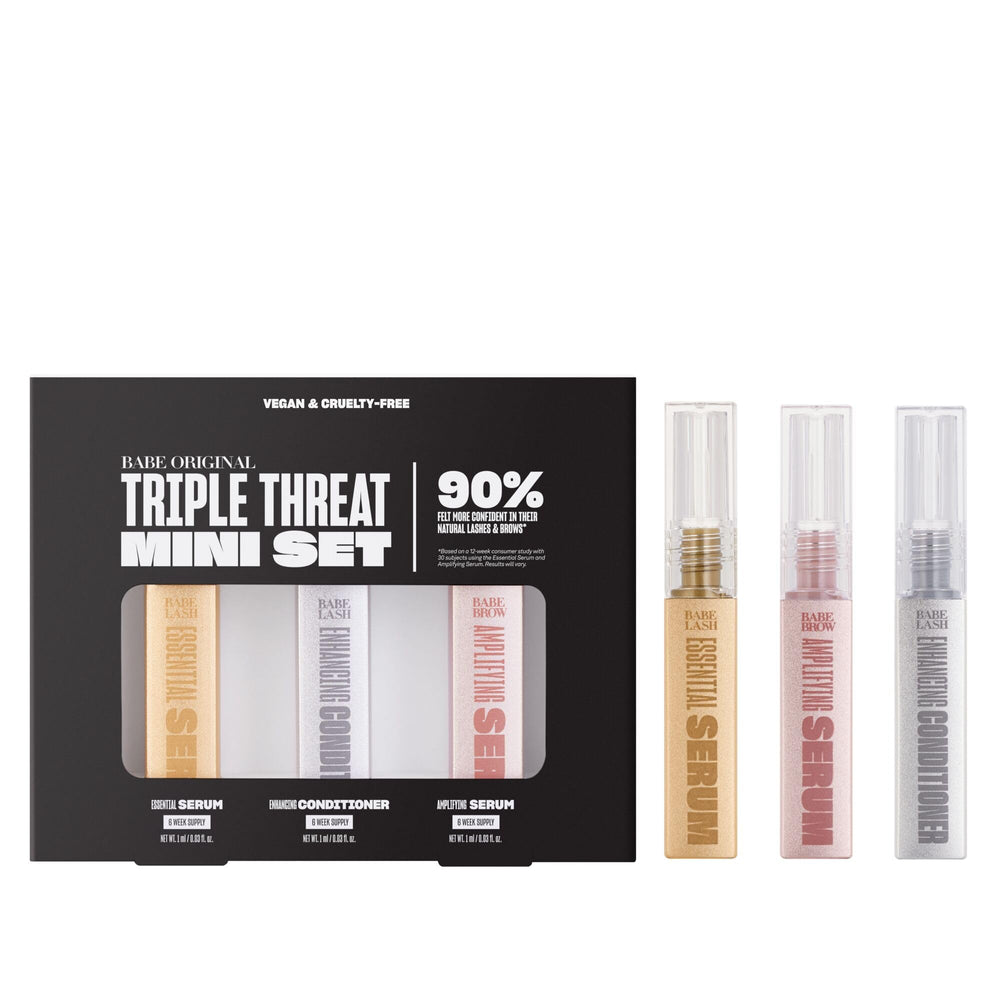 BABE ORIGINAL front packaging showing three mini serums for easy gifting and travel