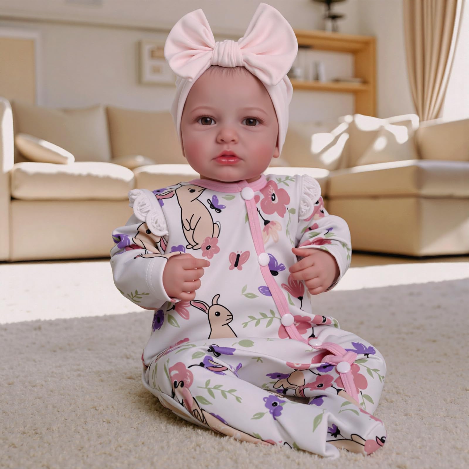 BABESIDE doll dressed on a couch illustrating nurturing imaginative play