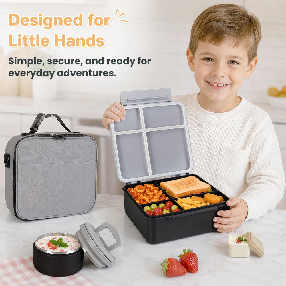 BABHAMNESS bento next to backpack illustrating compact size and portability