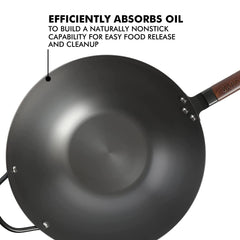 Babish wok in use stir-frying vegetables showing fast searing and high-heat performance