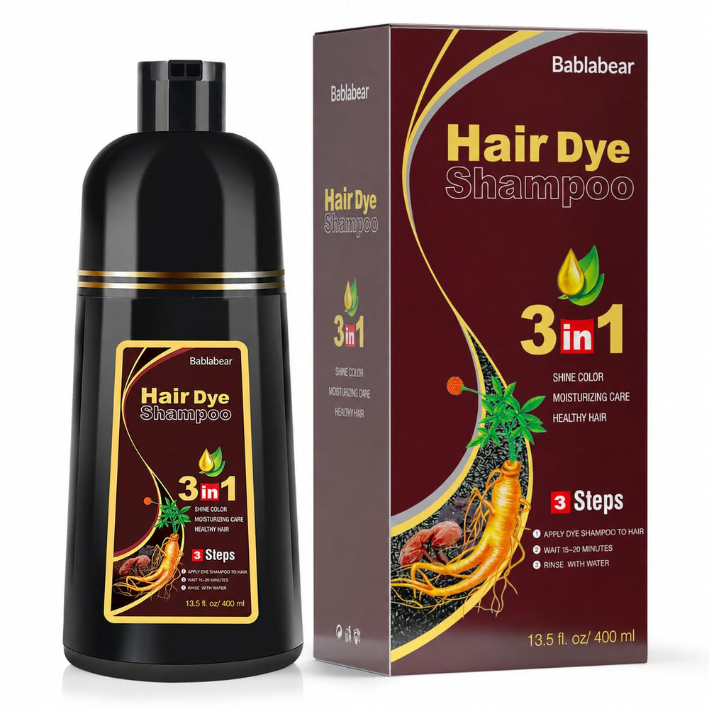 Bablabear front bottle showing dark brown shampoo and clear branding benefit