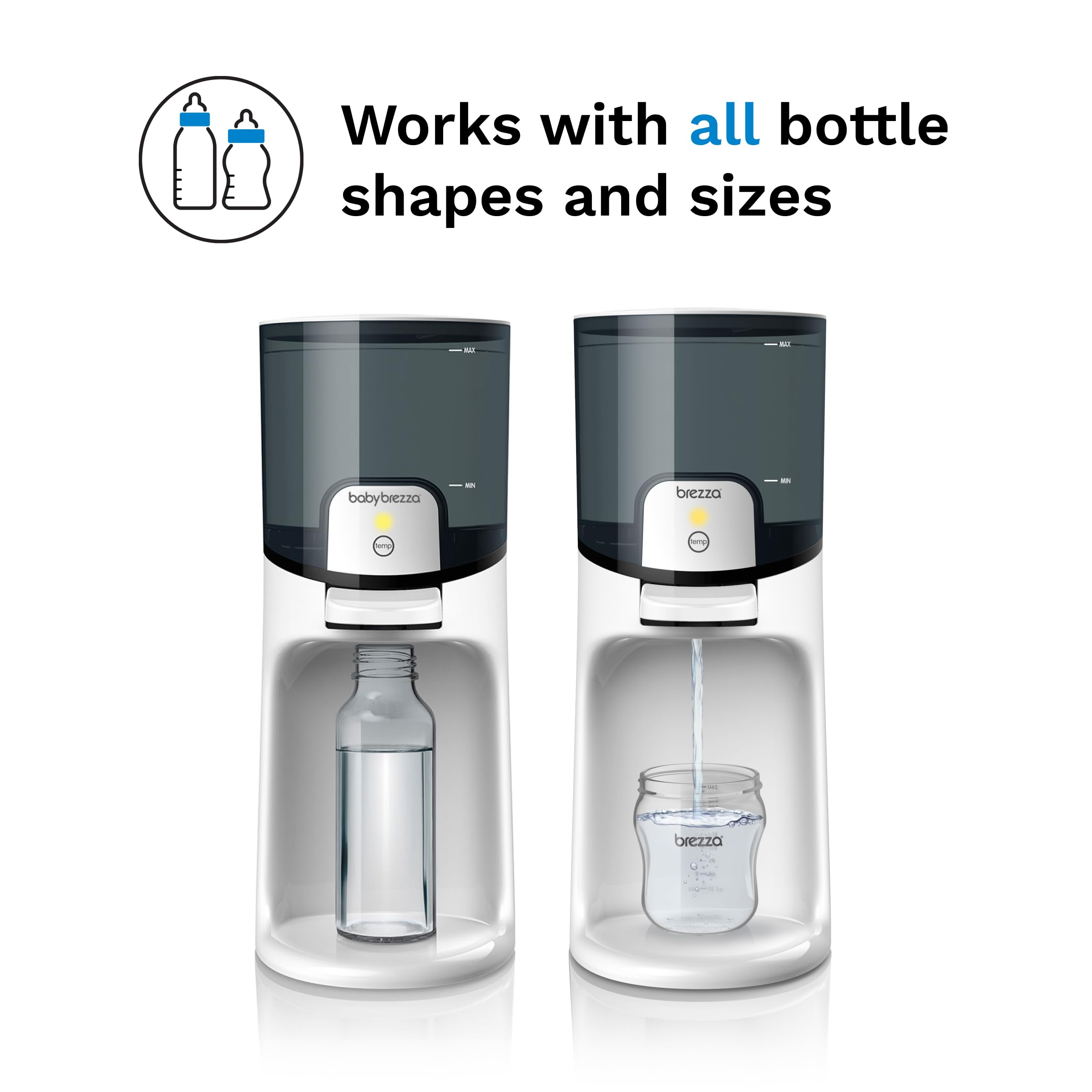 Baby Brezza with glass, plastic, and silicone bottles for universal compatibility