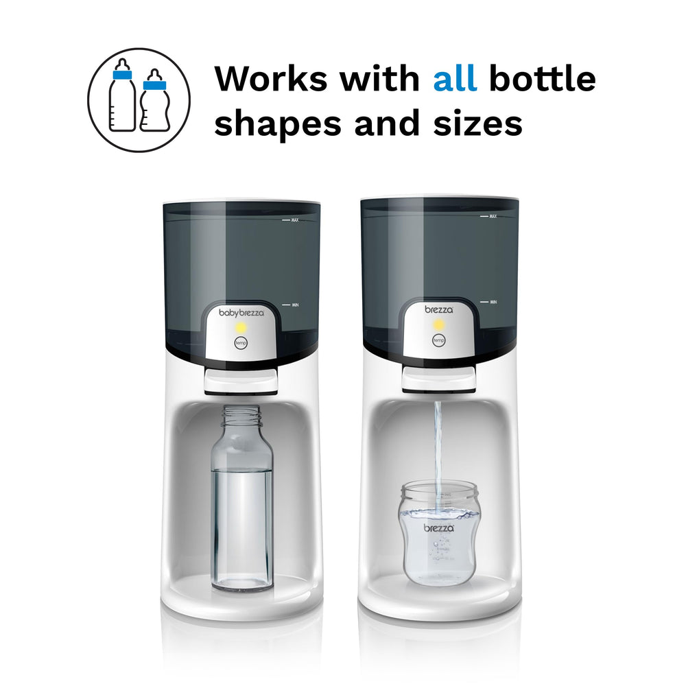 Baby Brezza with glass, plastic, and silicone bottles for universal compatibility