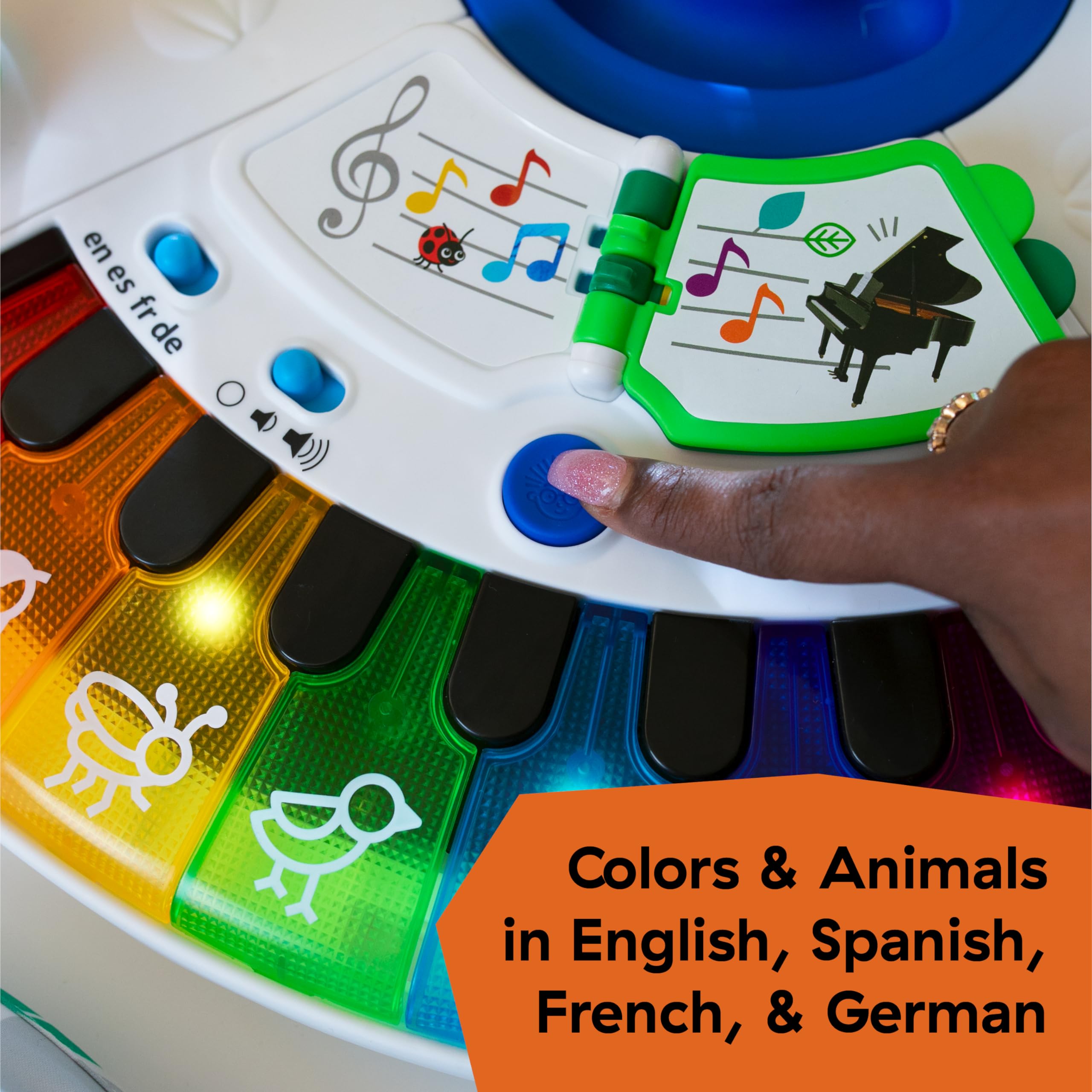 Baby Einstein height adjustment lever showing three seat positions