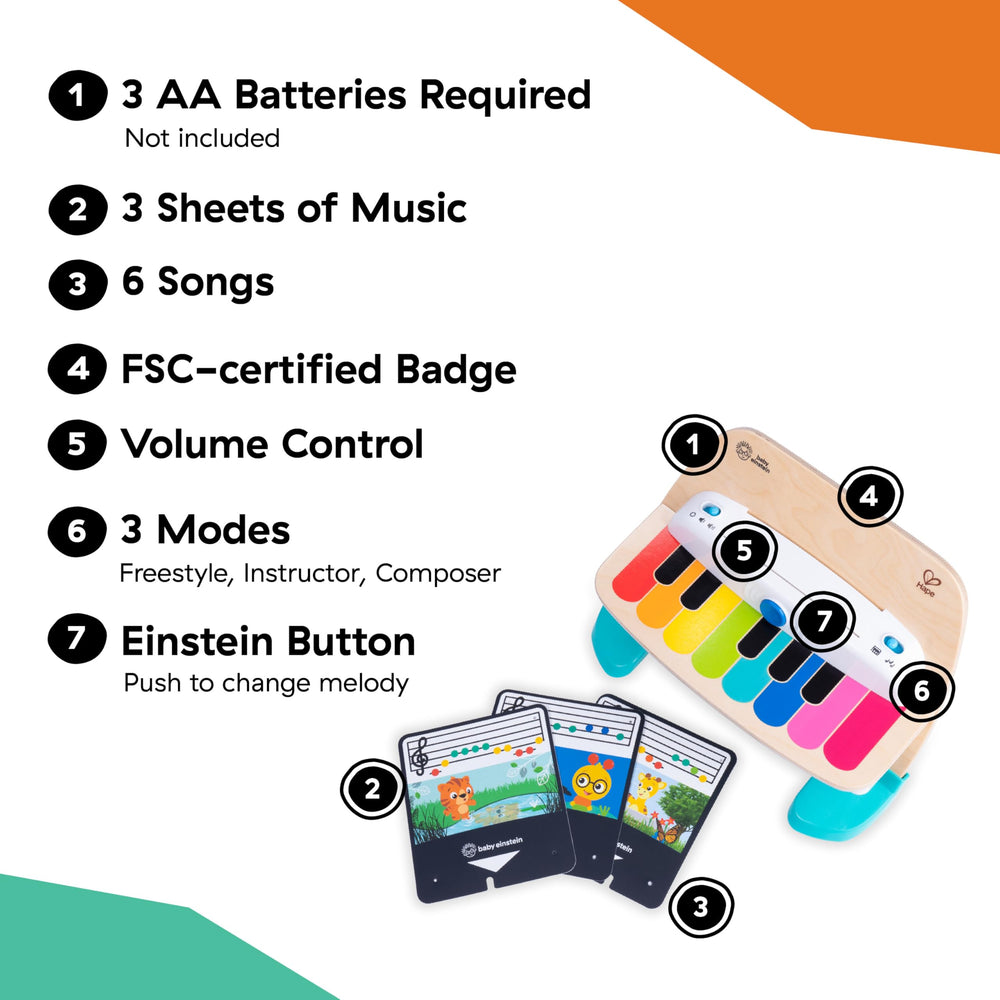 Baby Einstein wooden texture and safety label highlighting sturdy child-safe materials benefit