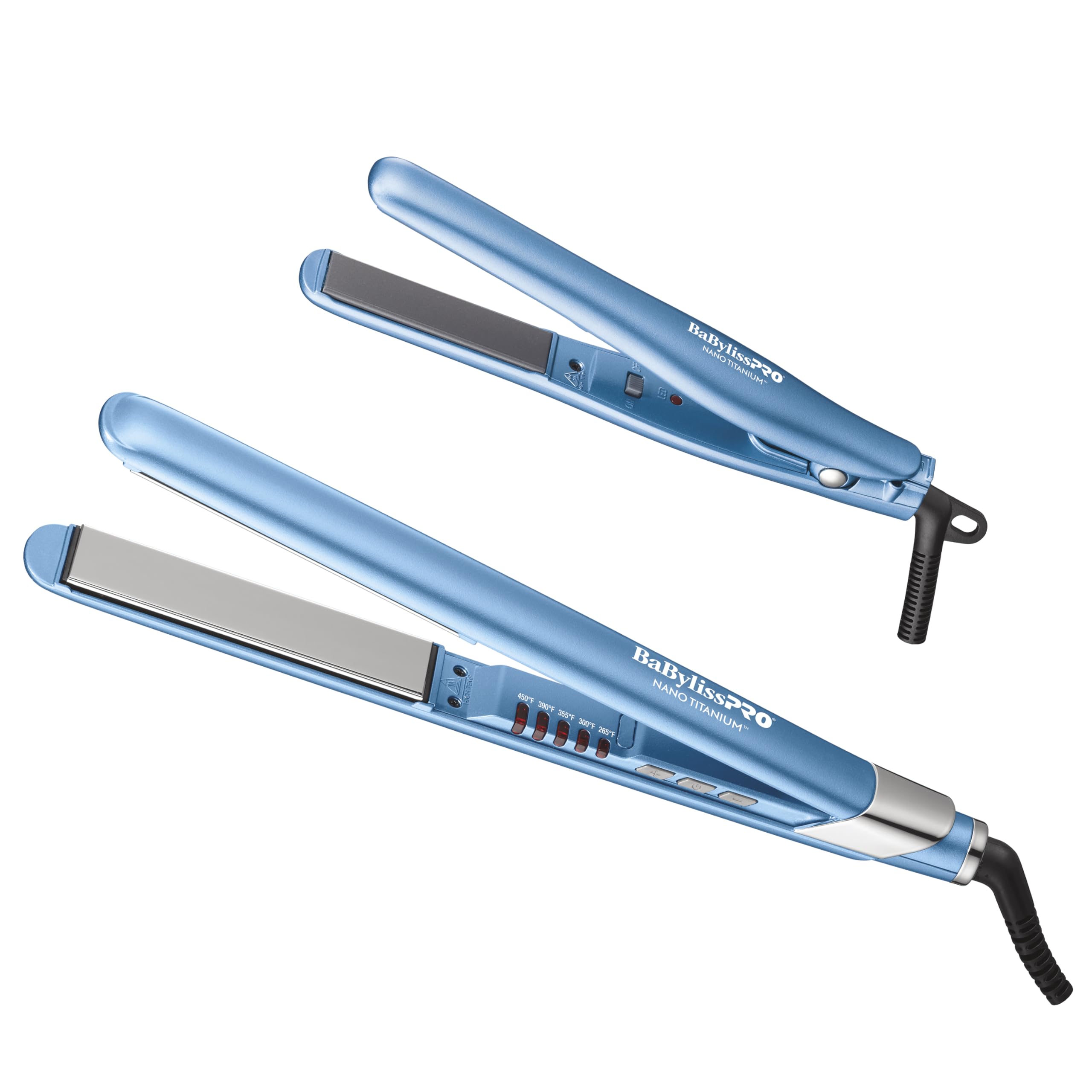 BaBylissPRO full-size flat iron front view showing sleek design and professional control